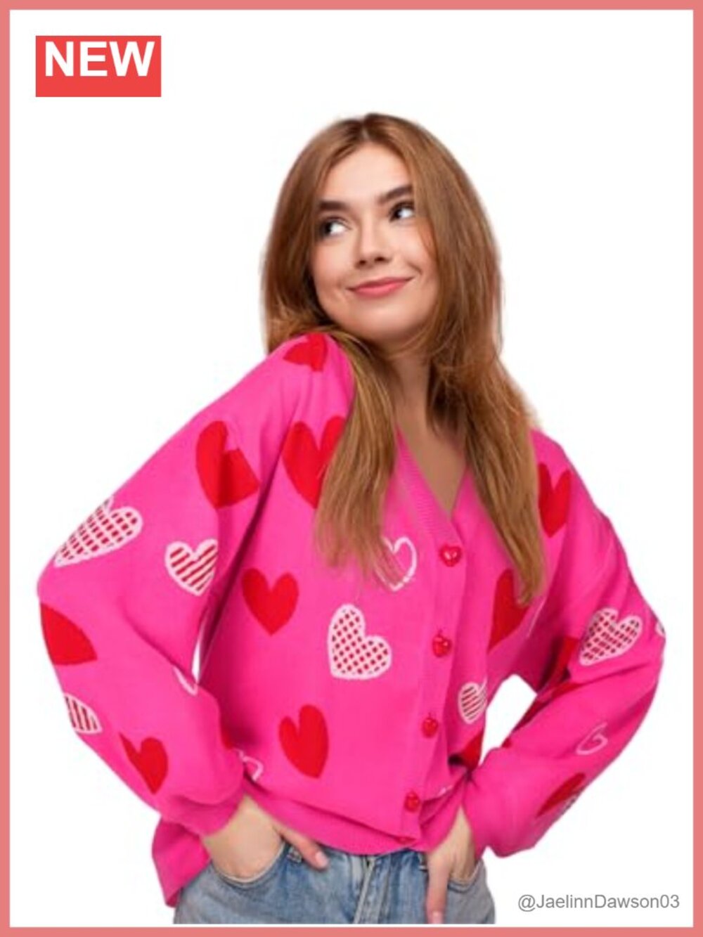 Valentine's Day Heart Cardigan Sweater Sequin Embroidered V-Neck Button Front